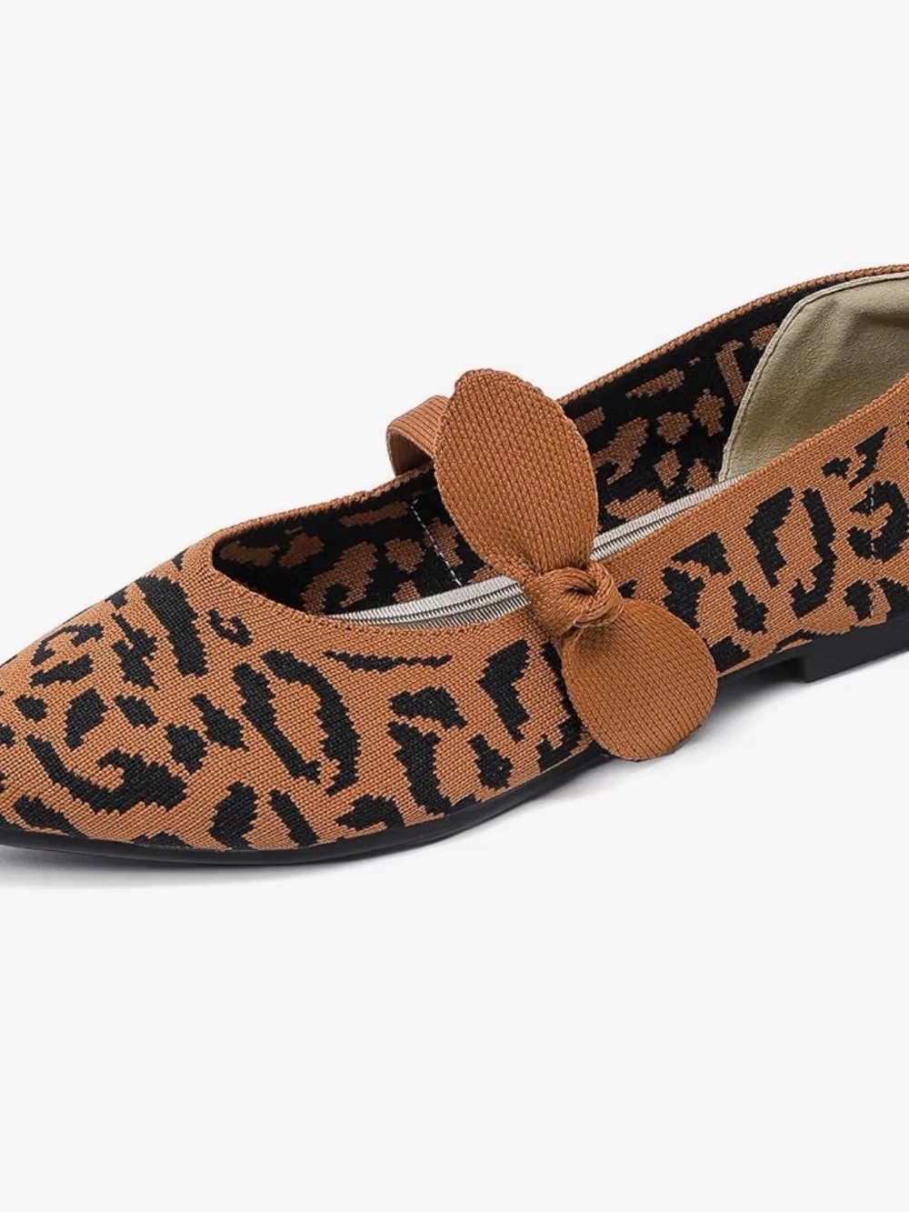 Leopard-Print Mary Jane Flat with Knot Bow - Brown